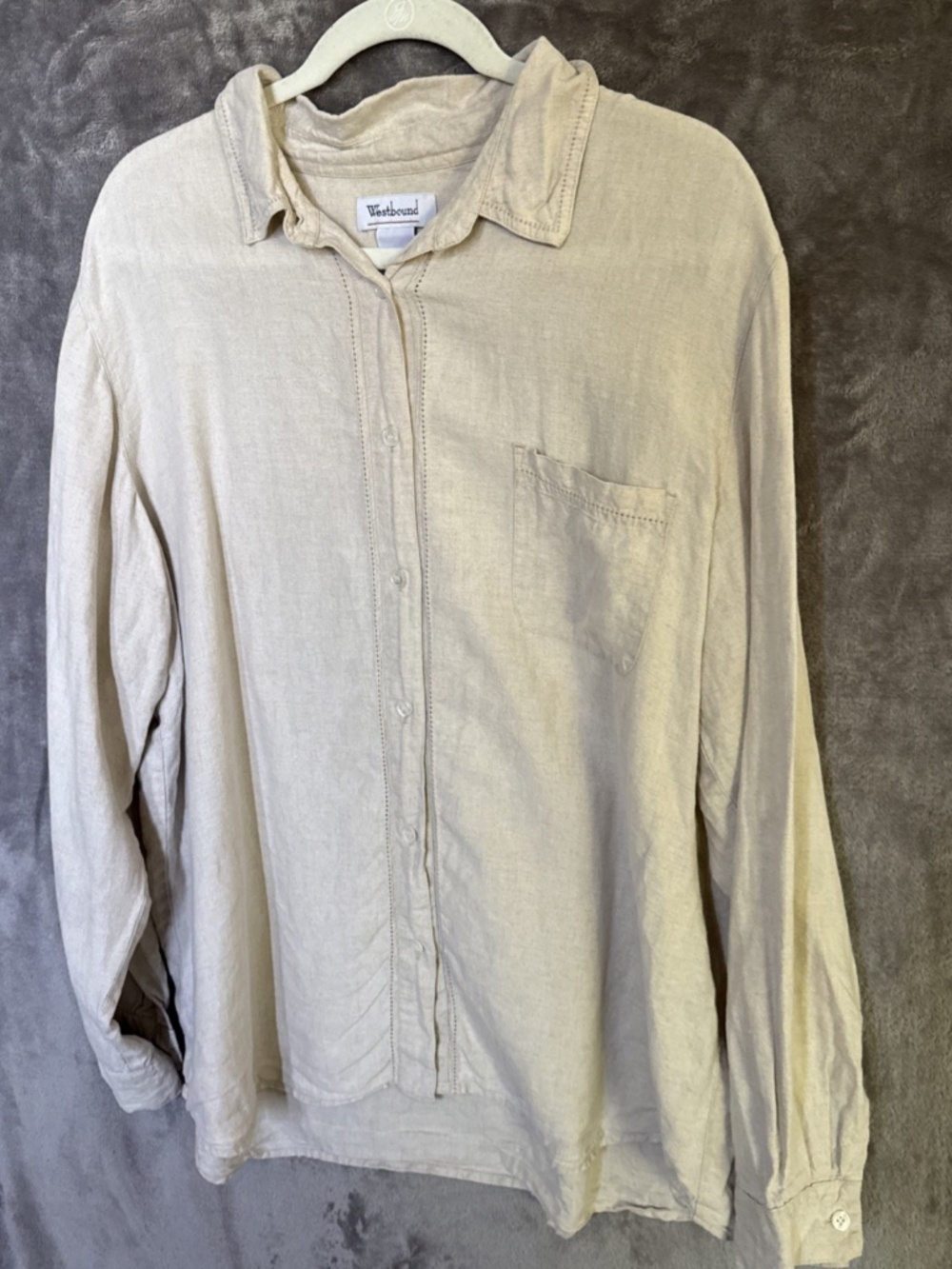 Westbound Women’s 100% Linen Button-Up Blouse | Beige | XL